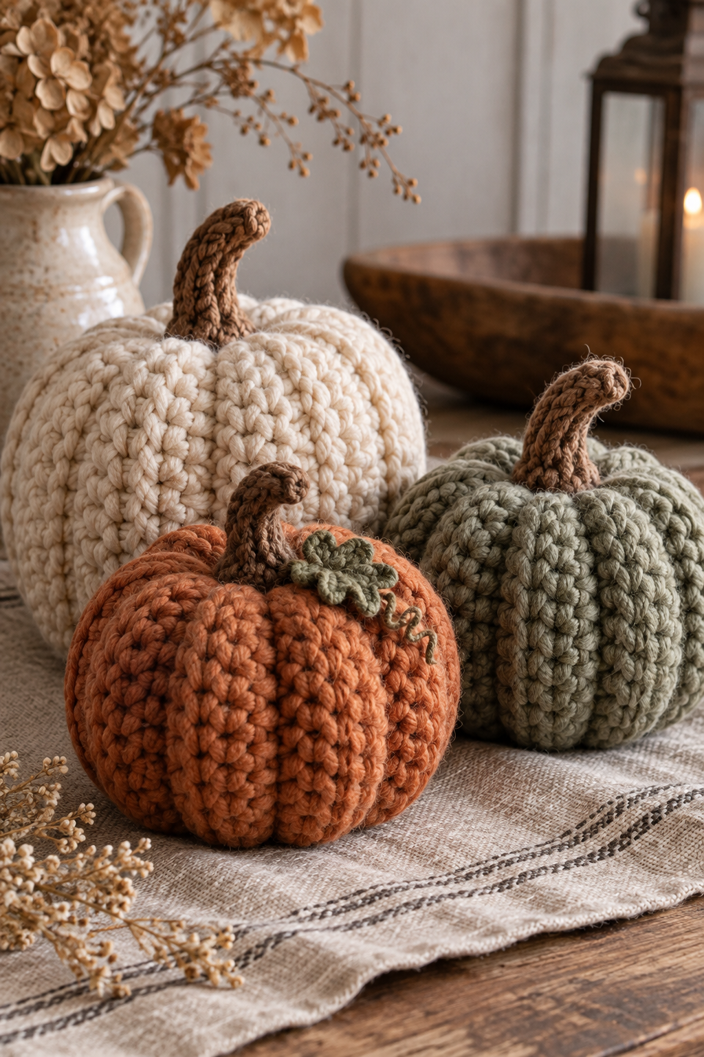 Original crochet design inspired by Bulky & Quick Rustic Farmhouse Pumpkins