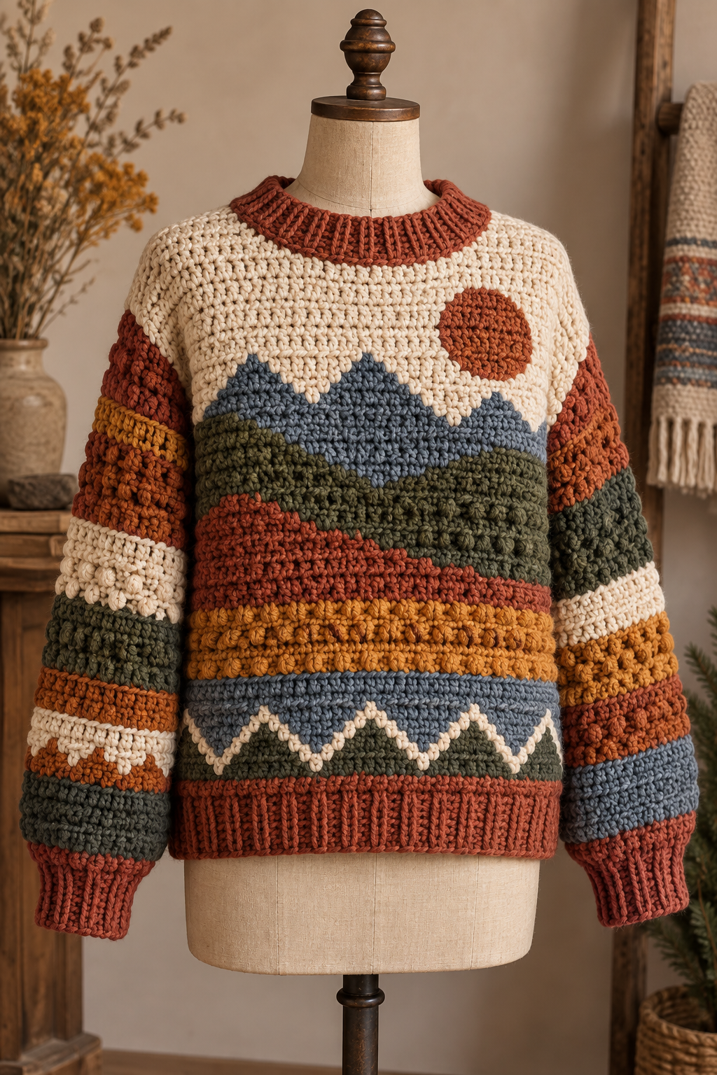 Original crochet design inspired by Rocky Mountain Colourblock Pullover