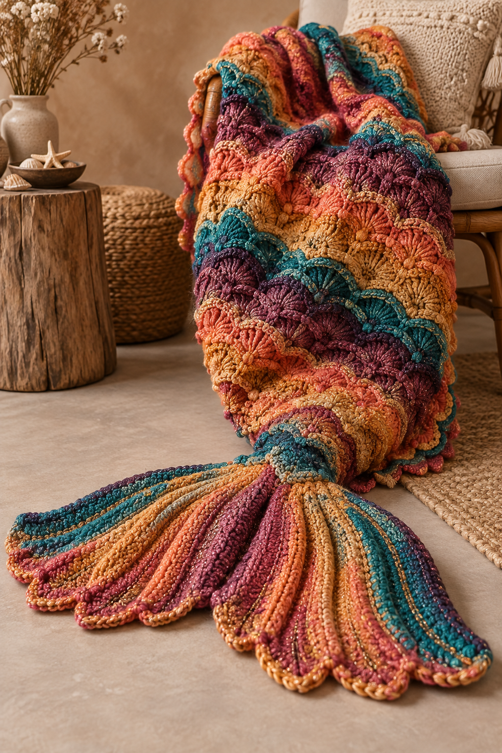 Original crochet design inspired by Rainbow Sparkle Mermaid Blanket