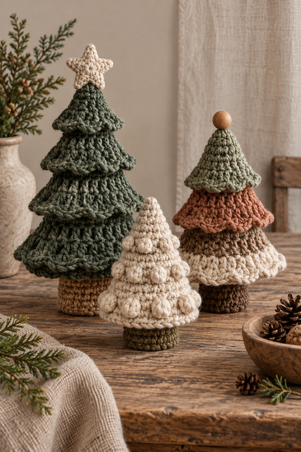 Original crochet design inspired by Rustic Farmhouse Tiered Trees