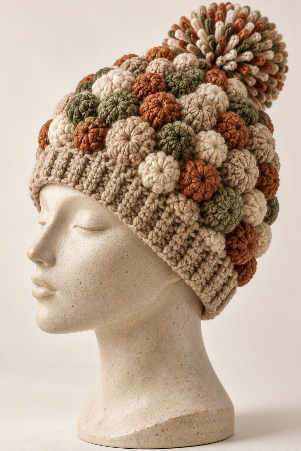 Original crochet design inspired by Pebble Puff Stitch Hat