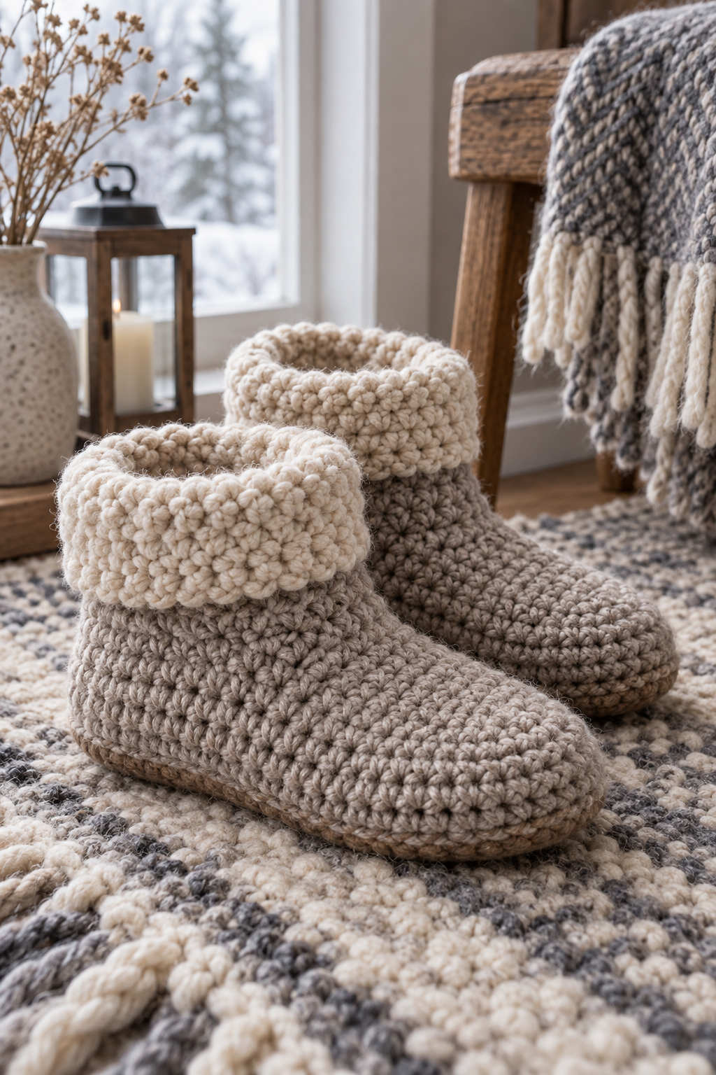 Warm crochet slipper boots pattern idea for winter