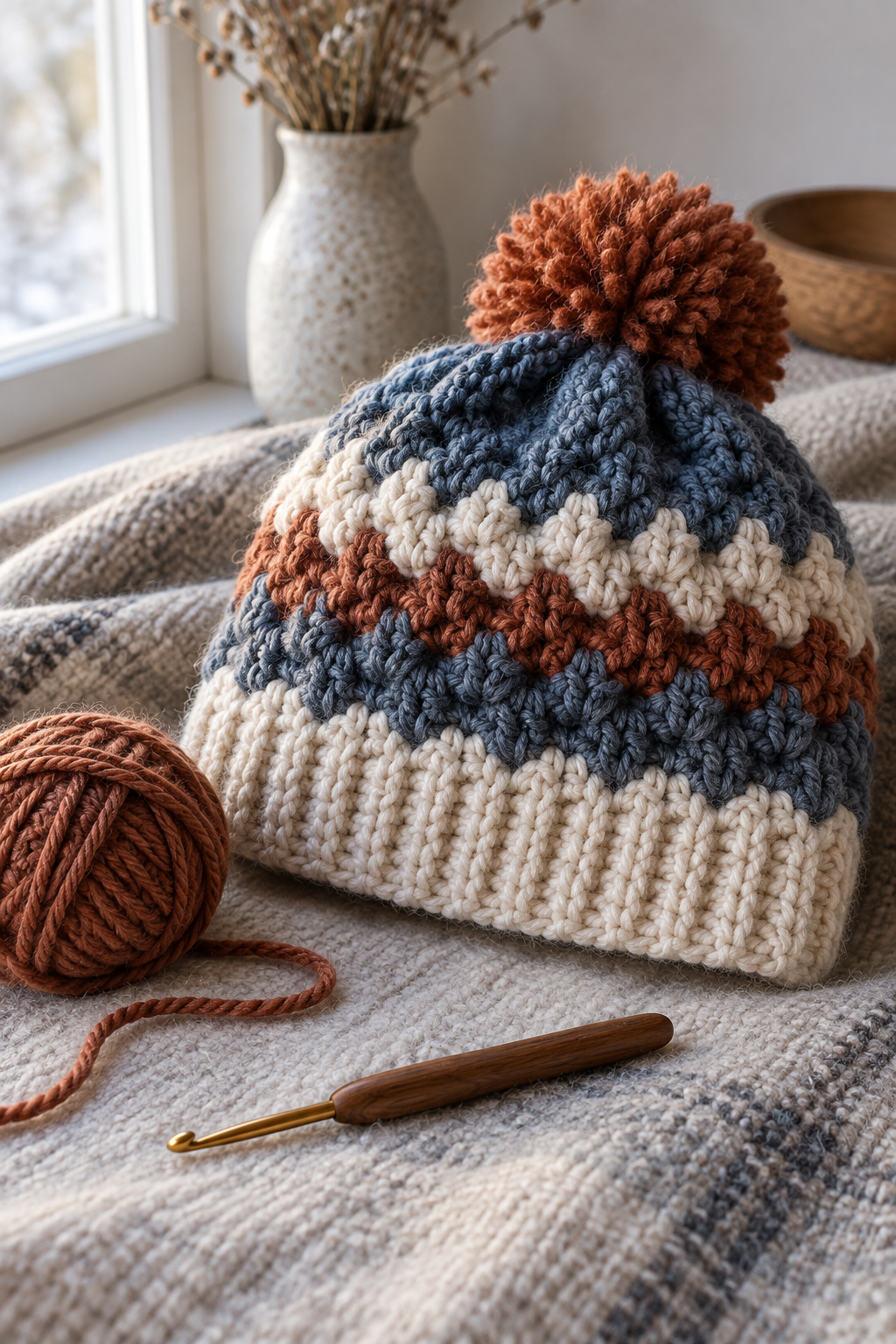 Textured winter hat crochet pattern idea