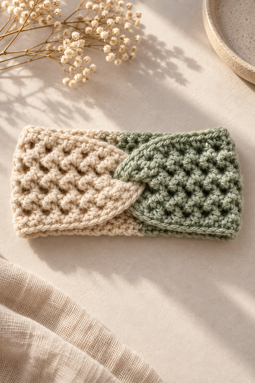 crochet headband free pattern twisted oatmeal and sage headband