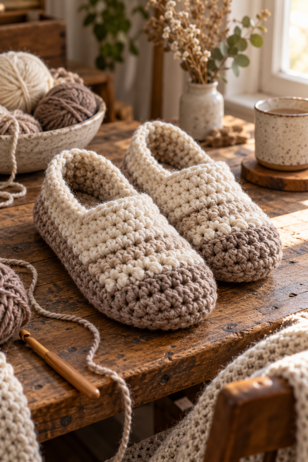chunky crochet slipper pattern finished pair