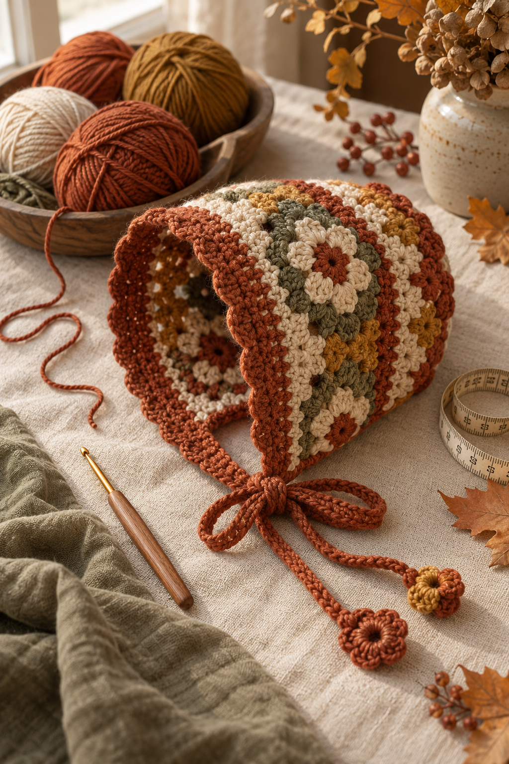crochet bonnet idea 2: crochet ribbed ushanka-style scarf bonnet
