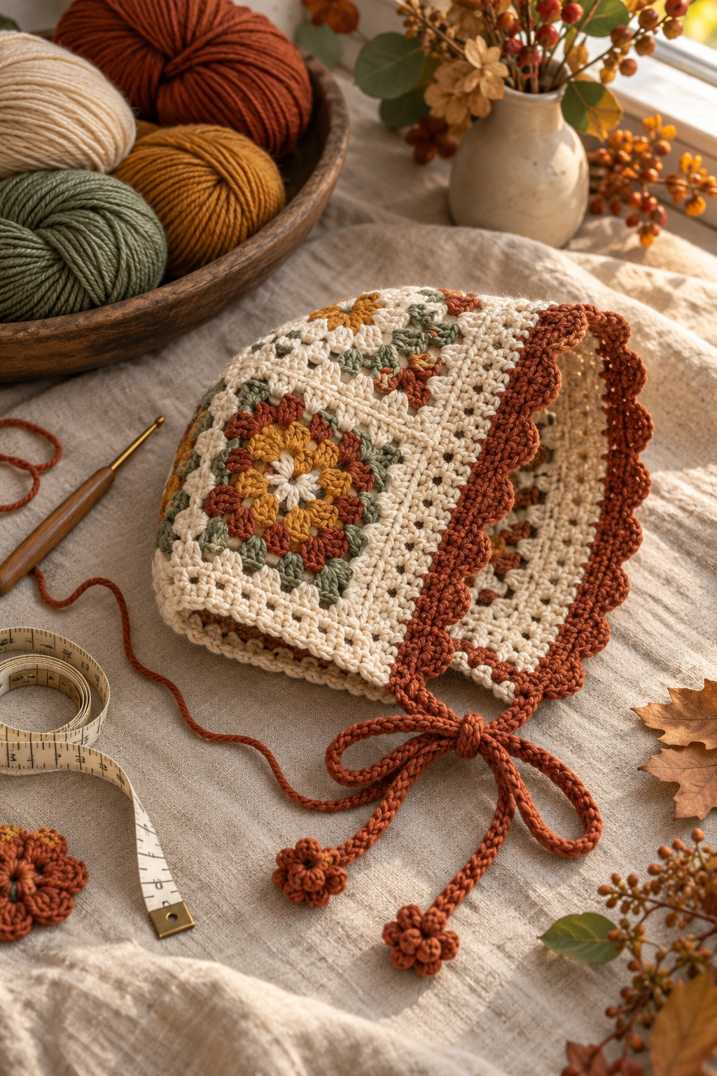 crochet bonnet idea 5: crochet double-strand ribbon bonnet