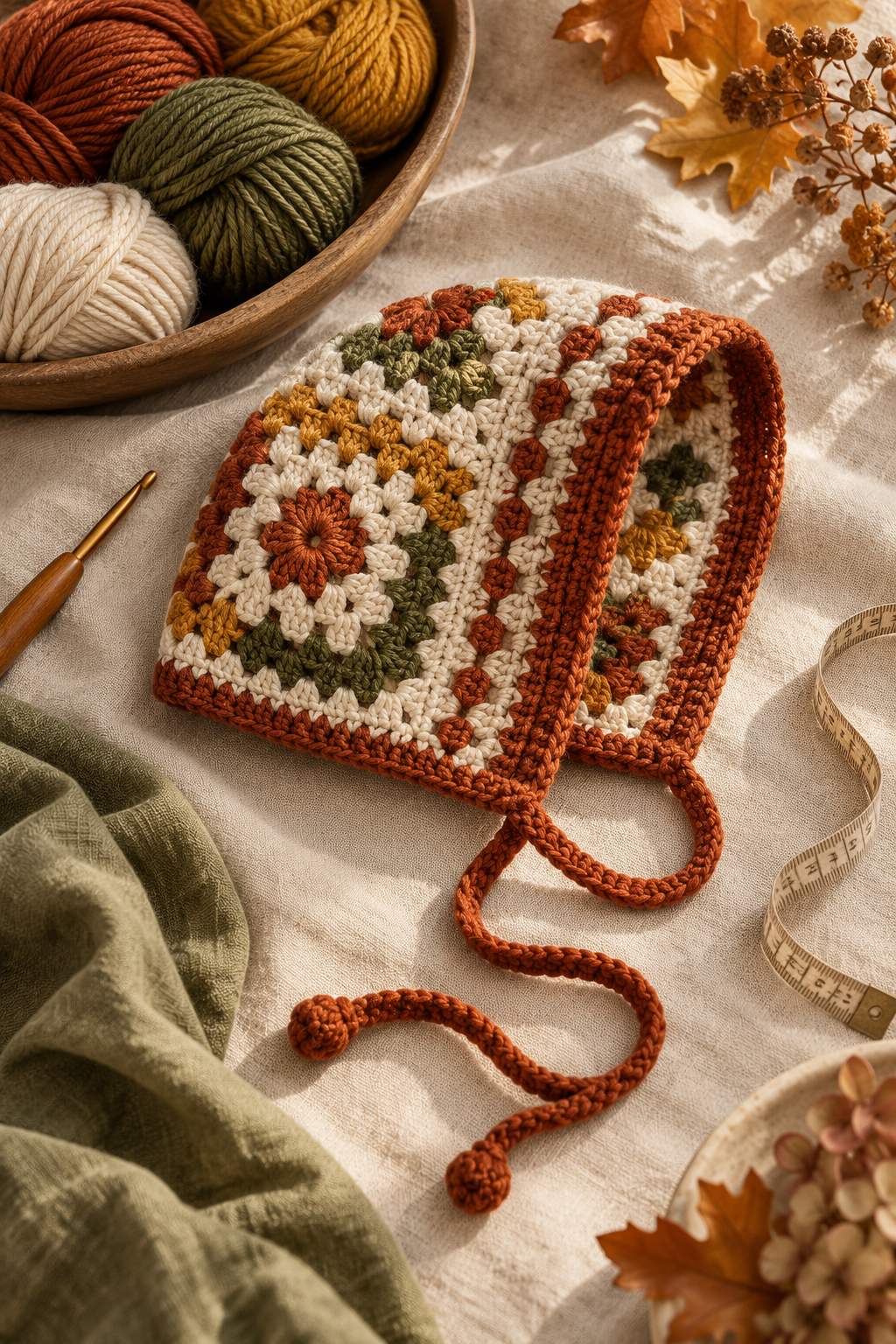 crochet bonnet idea 12: crochet drawstring winter bonnet hood