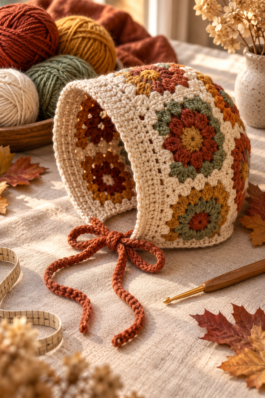 crochet bonnet idea 16: crochet cluster-stitch baby bonnet