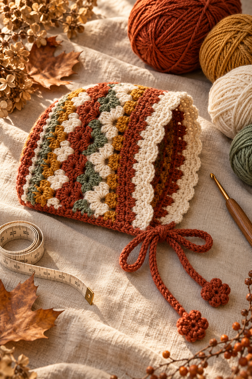 crochet bonnet ideas in a warm fall palette
