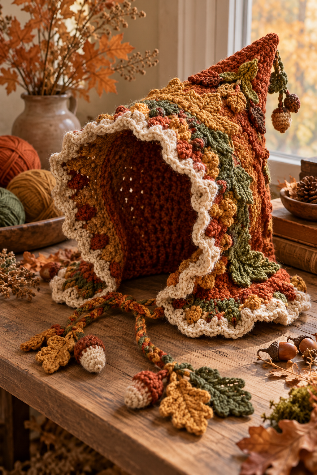 crochet bonnet ideas: Textured fae bonnet hood