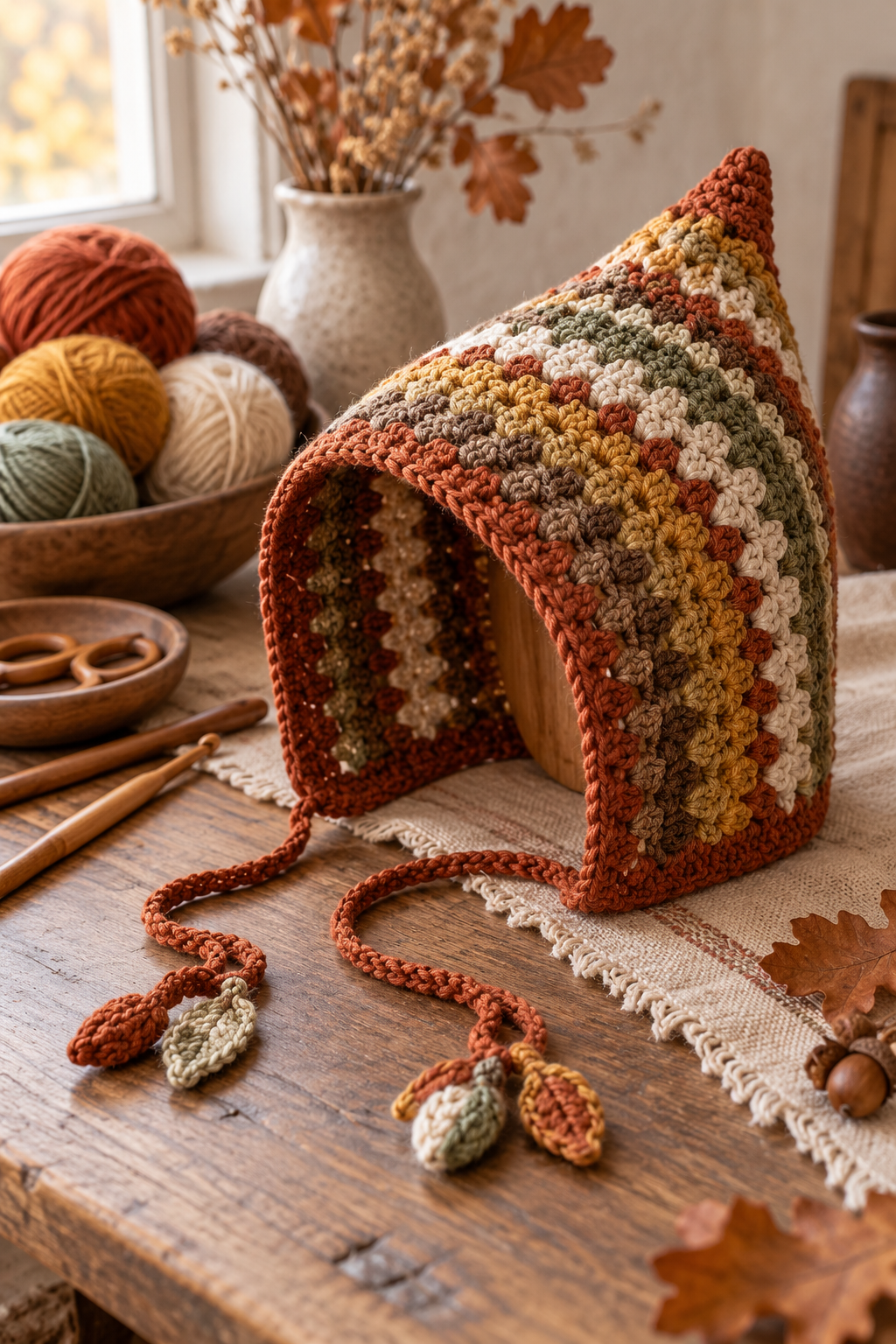 crochet bonnet ideas: Adjustable rectangle pixie bonnet
