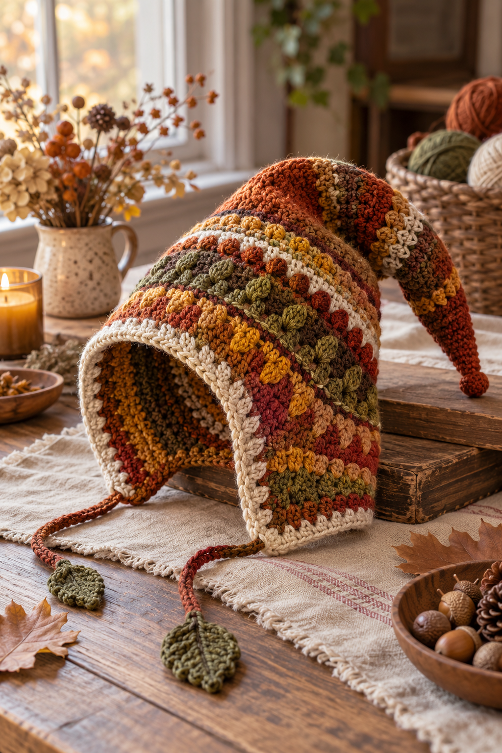 crochet bonnet ideas: Long-point lost-boy bonnet hat