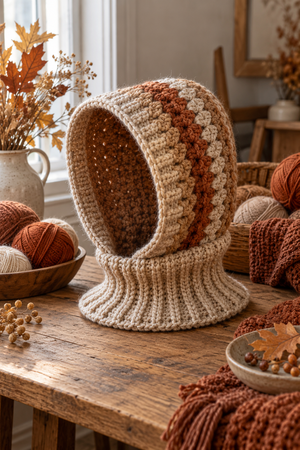 crochet bonnet ideas: Turtleneck hood bonnet