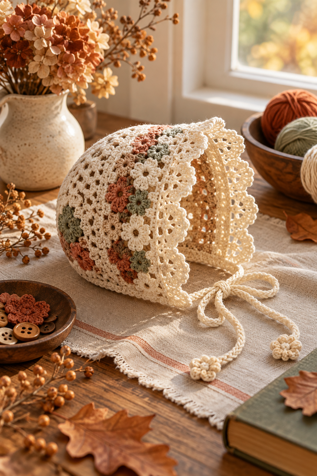 crochet bonnet ideas: Lace child bonnet