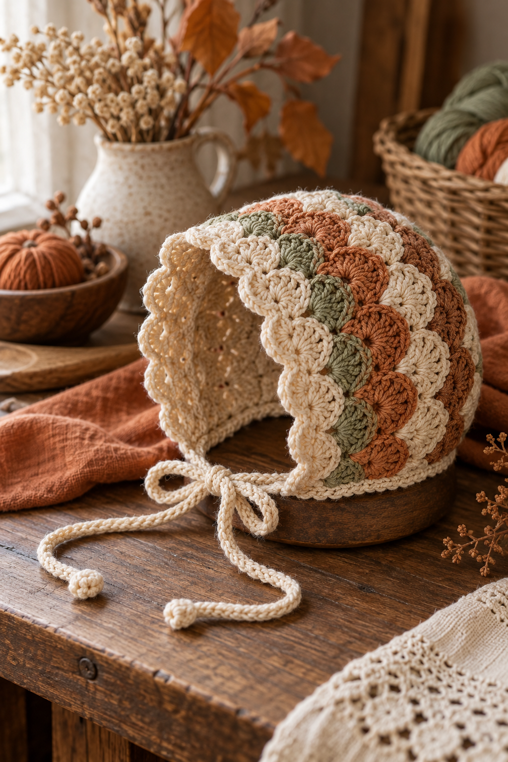 crochet bonnet ideas: Shell-texture baby bonnet