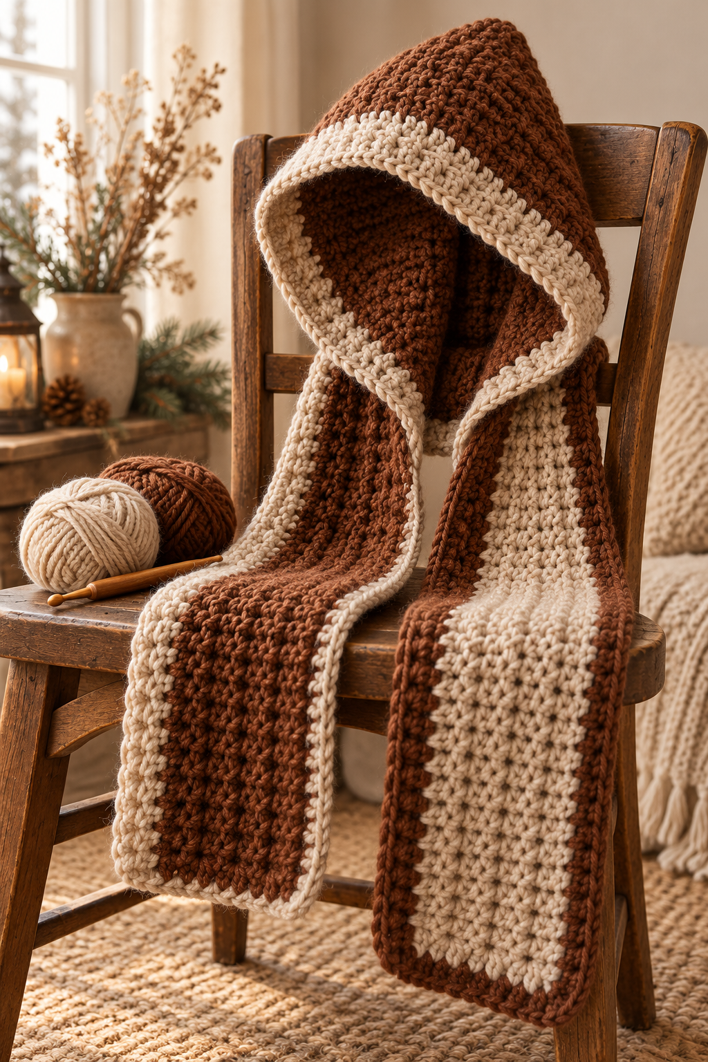 4. Two-Tone Long Hooded Scarf: planning and fit notes