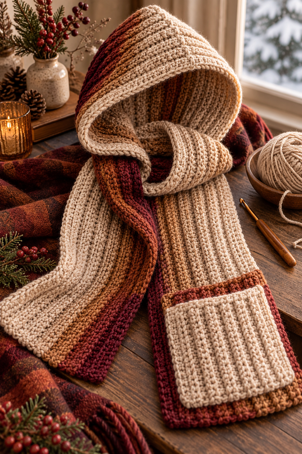 7. Ribbed Pocket Hood Scarf: planning and fit notes