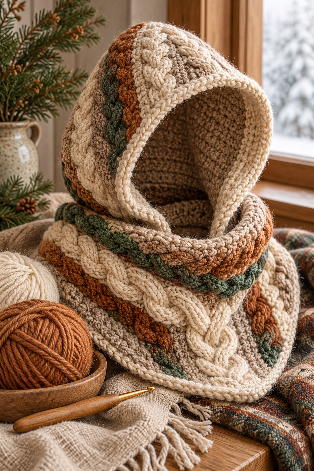 20. Cable-Texture Hooded Cowl: planning and fit notes