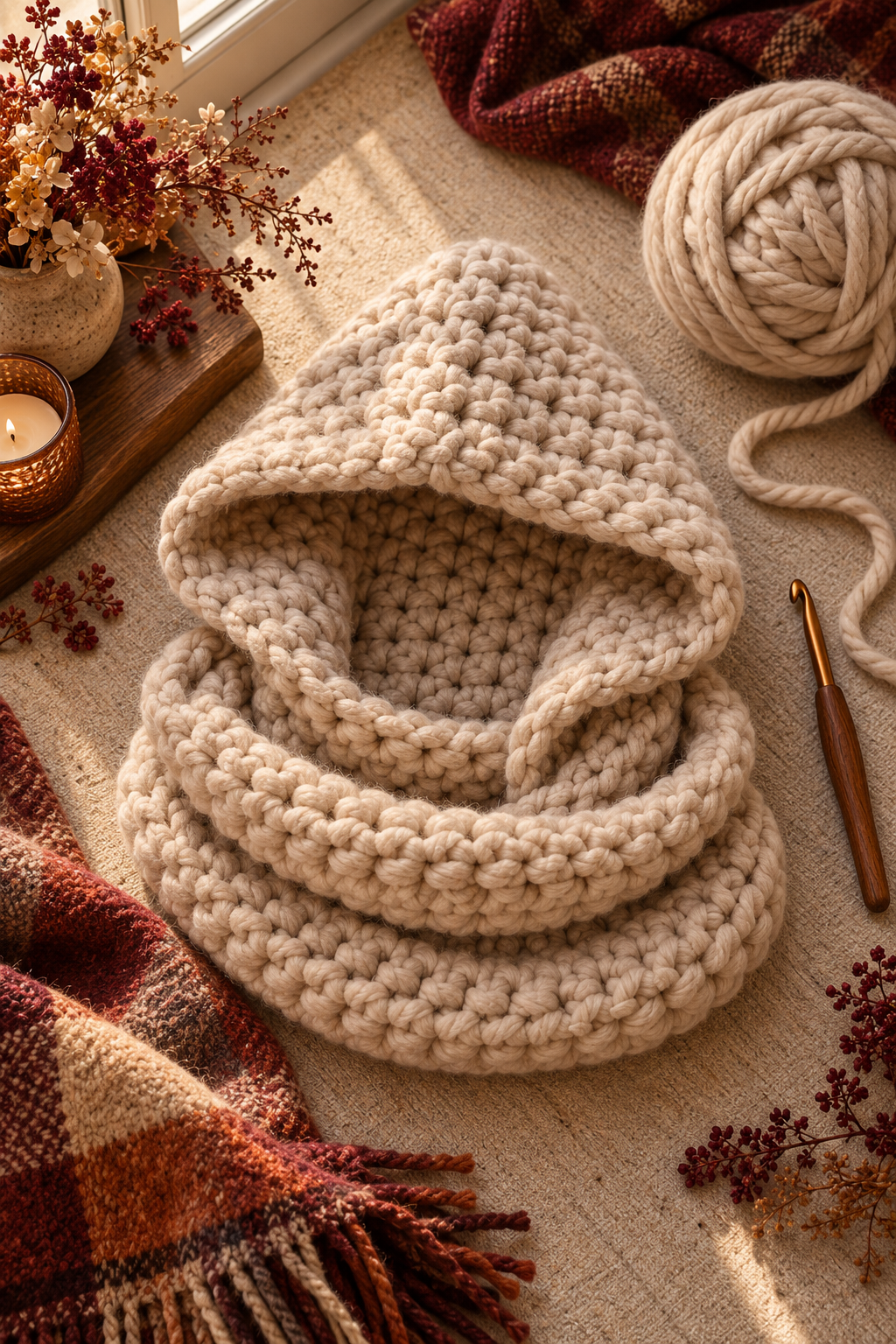 22. Chunky Simple Hooded Snood: planning and fit notes