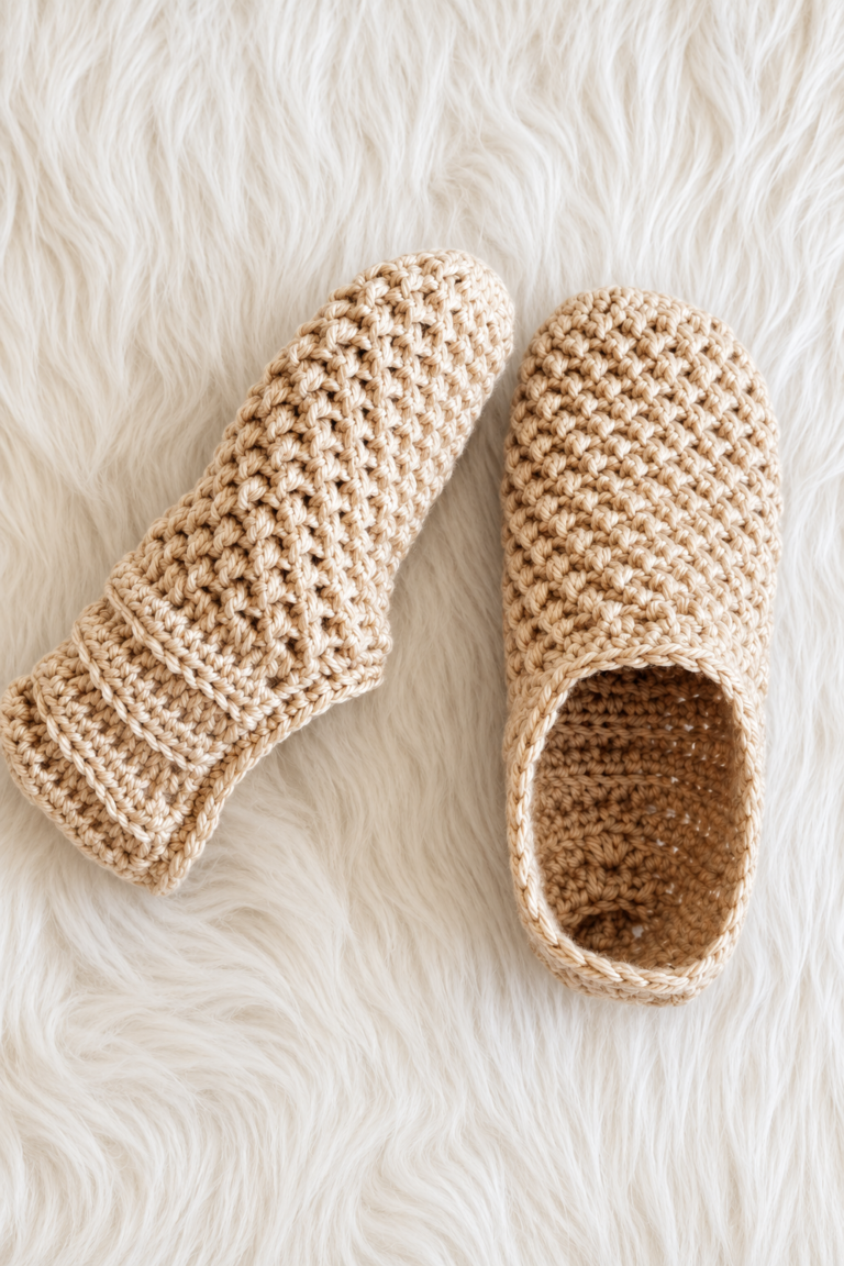 Adult crochet slippers with textured stitch detail