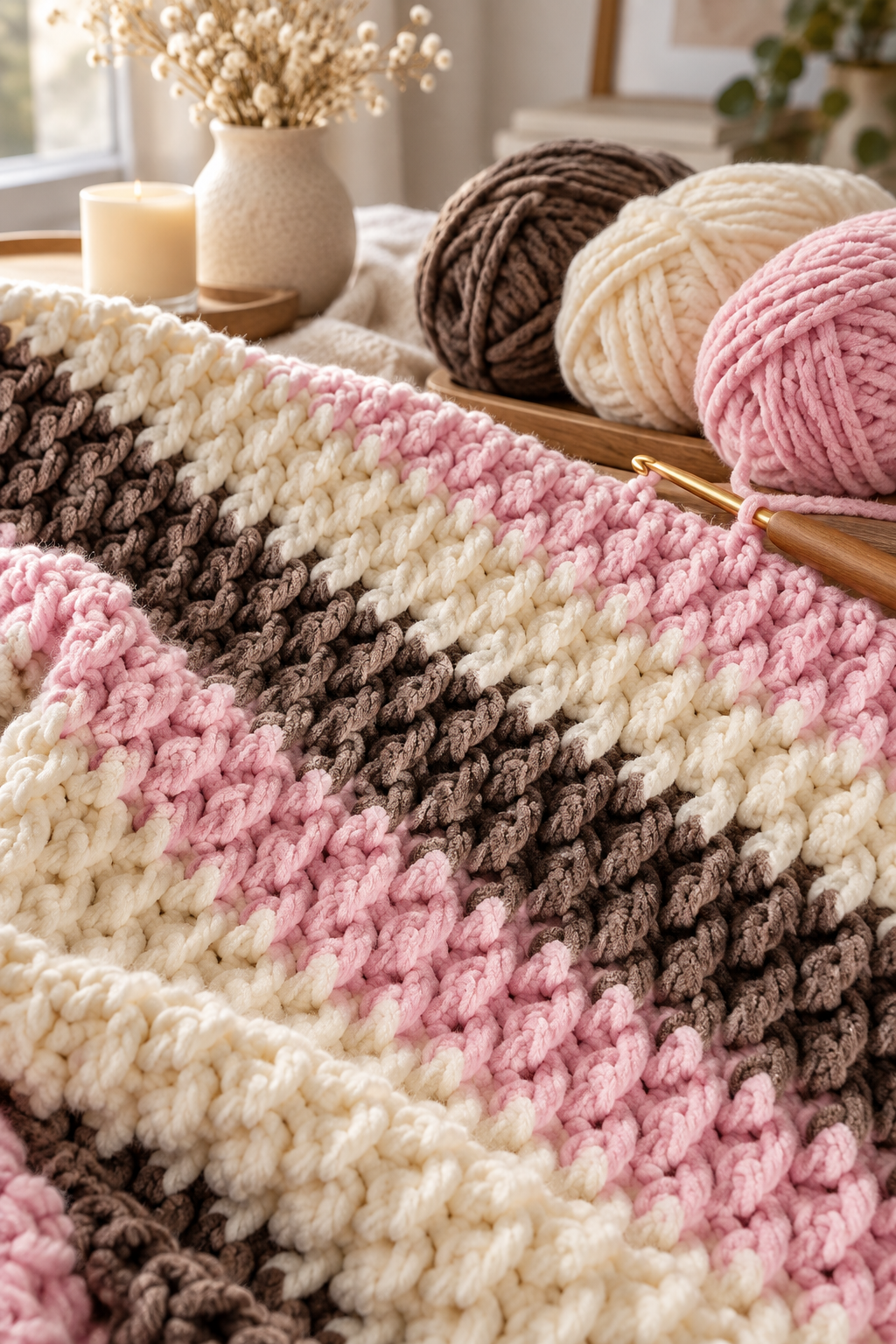 Alpine stitch blanket detail: keep the repeat consistent