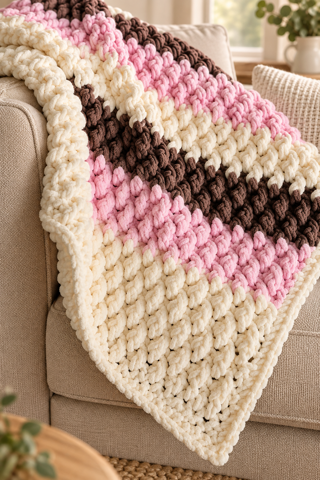 Alpine stitch blanket detail: finish for useful drape