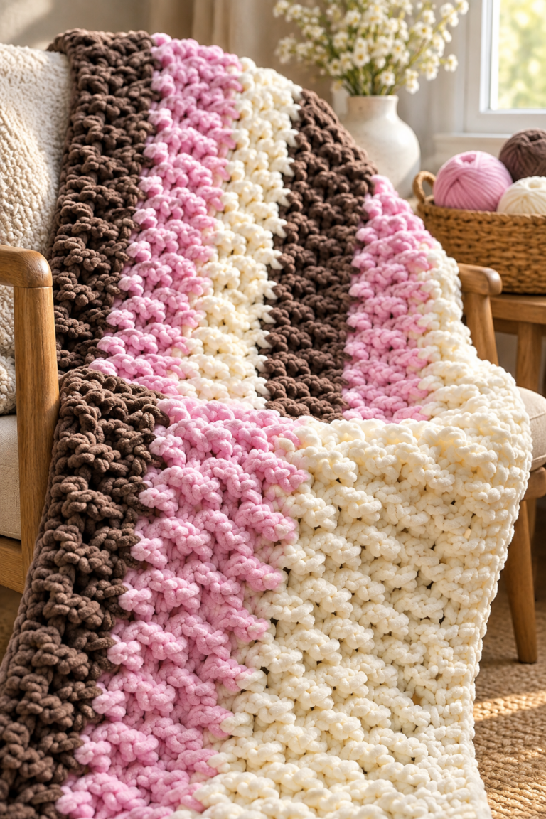 Alpine stitch blanket with alpine stitch texture