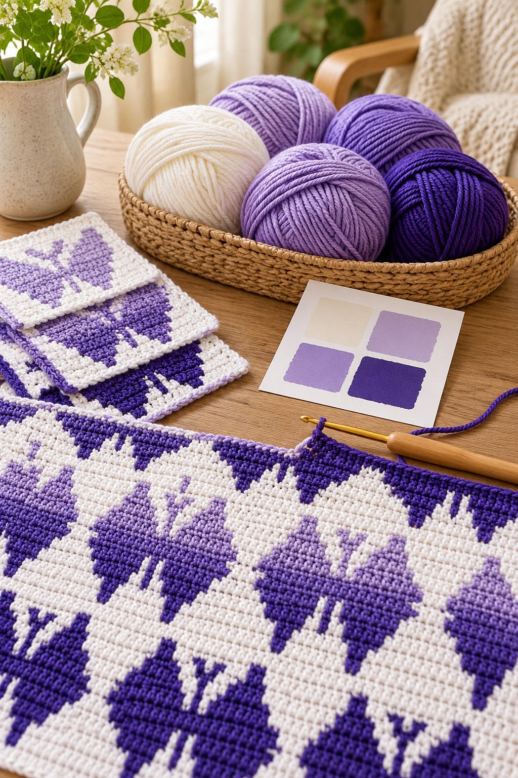 butterfly mosaic crochet blanket: plan the two-color contrast