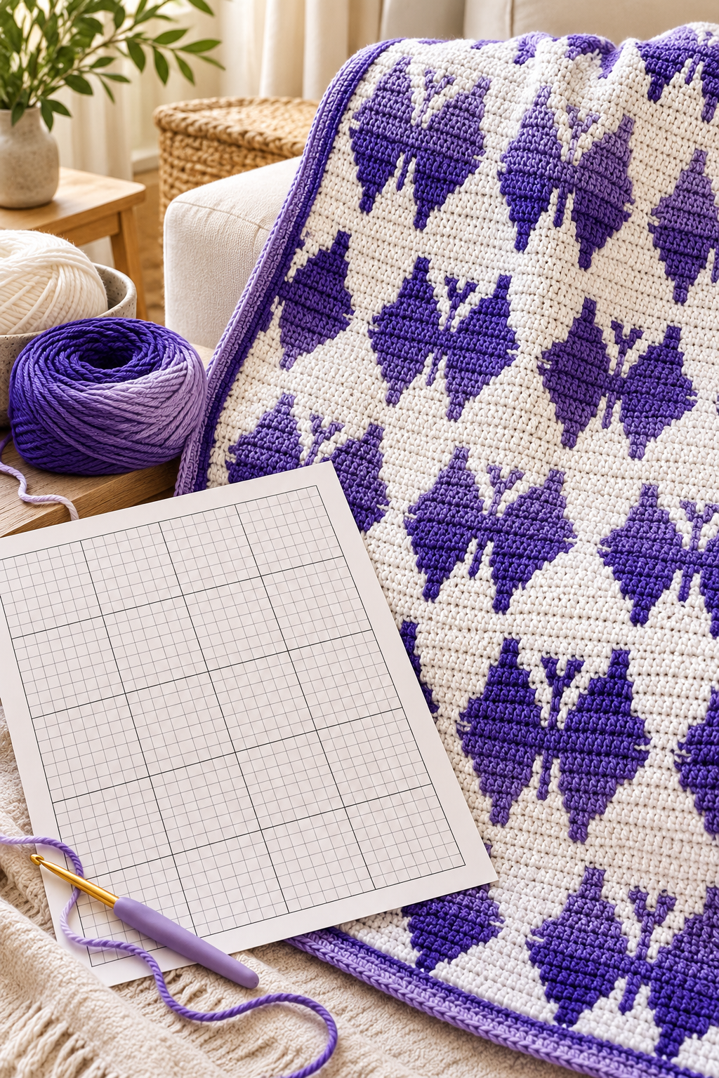 butterfly mosaic crochet blanket: read the overlay mosaic chart