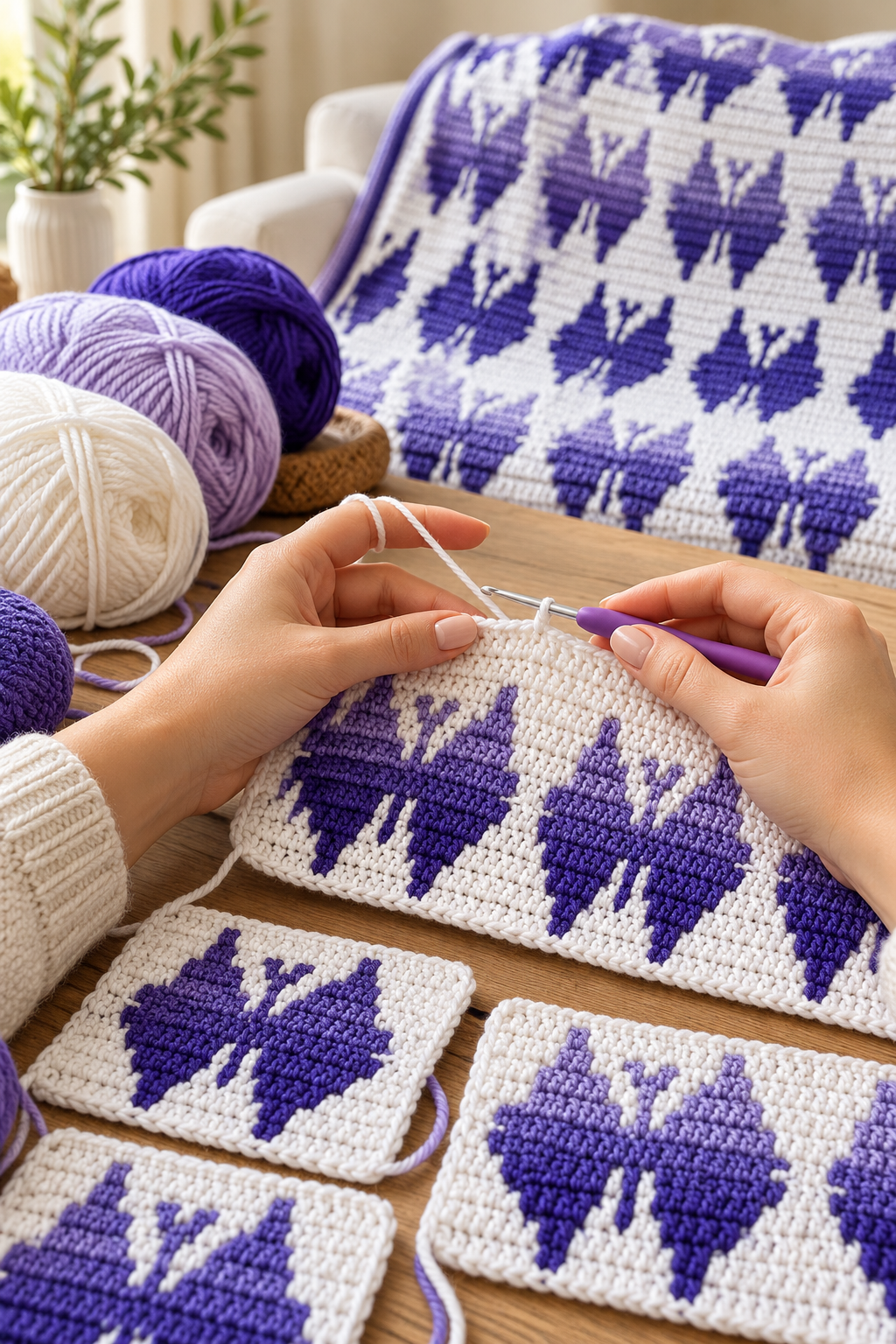 butterfly mosaic crochet blanket: build crisp butterfly motifs
