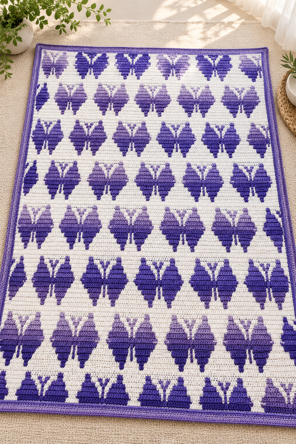 butterfly mosaic crochet blanket: keep the fabric lying flat