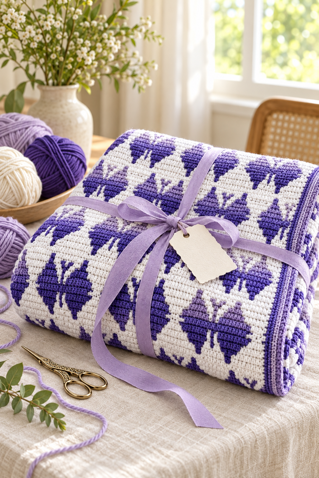 butterfly mosaic crochet blanket: adapt the blanket for gifting