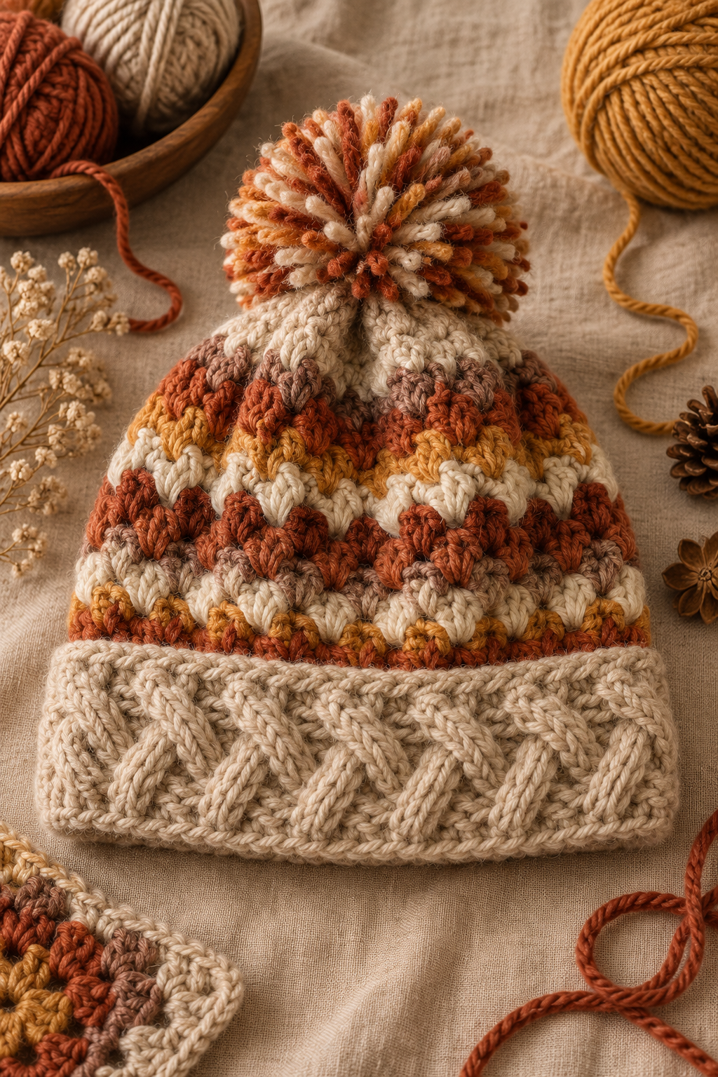 cable slouch hat crochet pattern detail: read the cable brim as the hat’s anchor