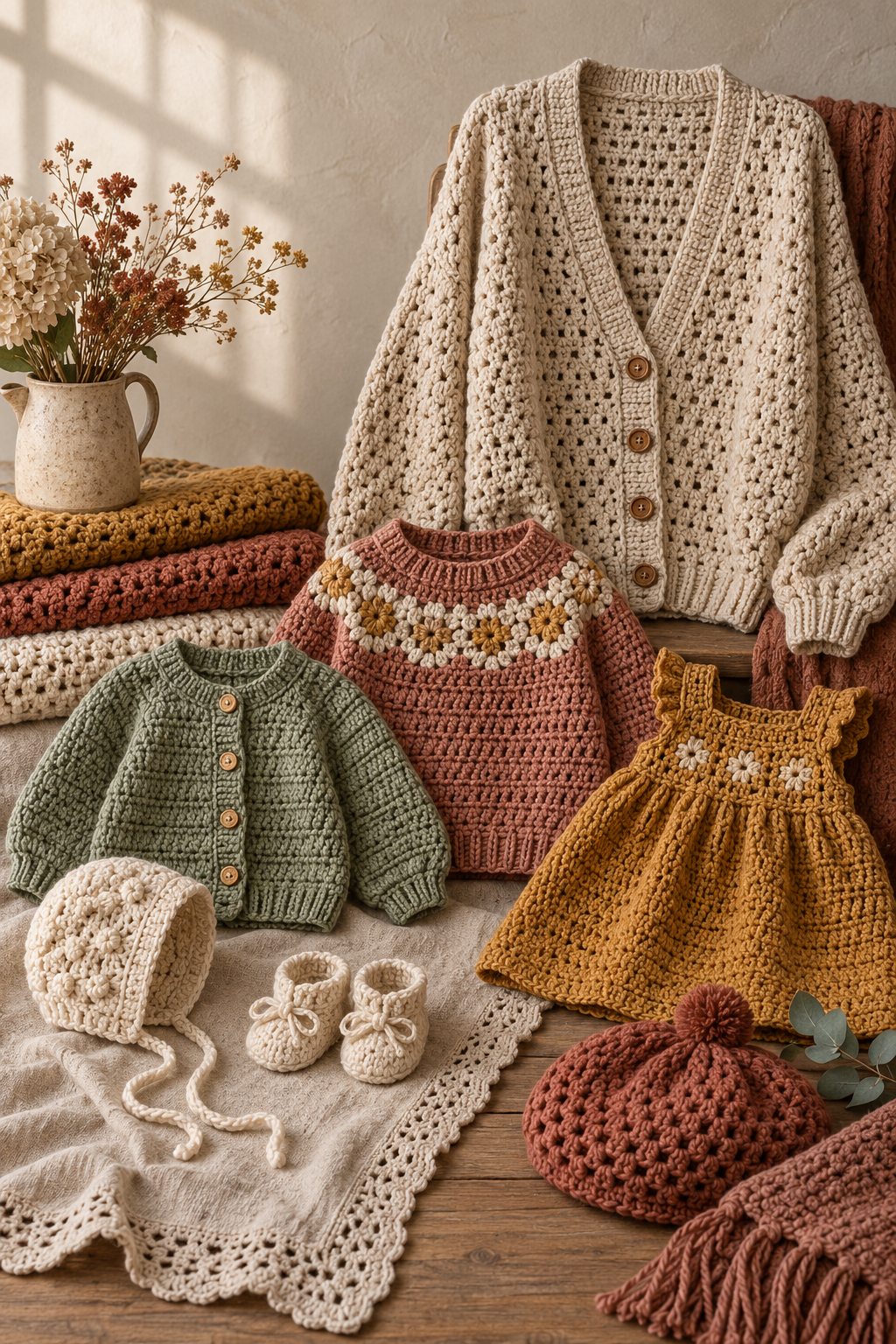 cable slouch hat crochet pattern detail: plan size across the baby-to-woman range