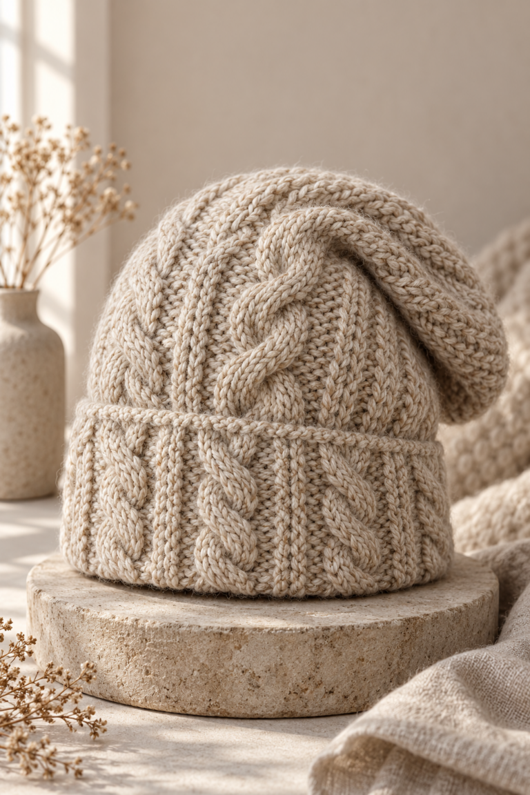 cable slouch hat crochet pattern finished hat