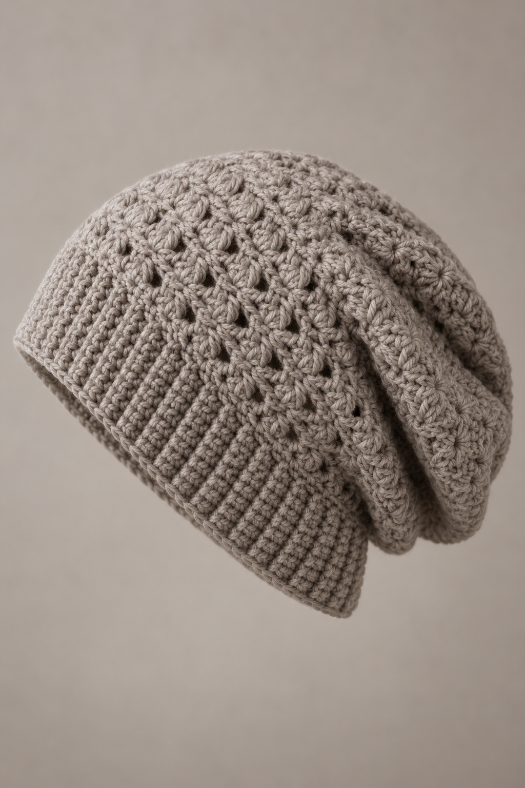 Brim and crown shaping on a handmade crochet slouch hat
