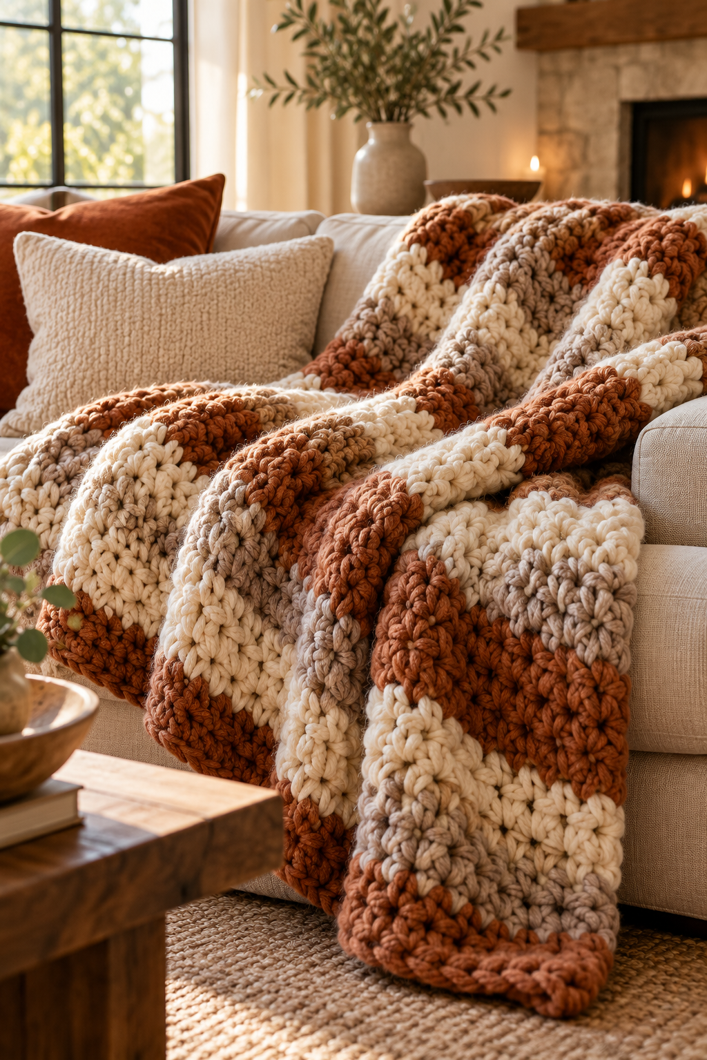 Chunky crochet throw home styling