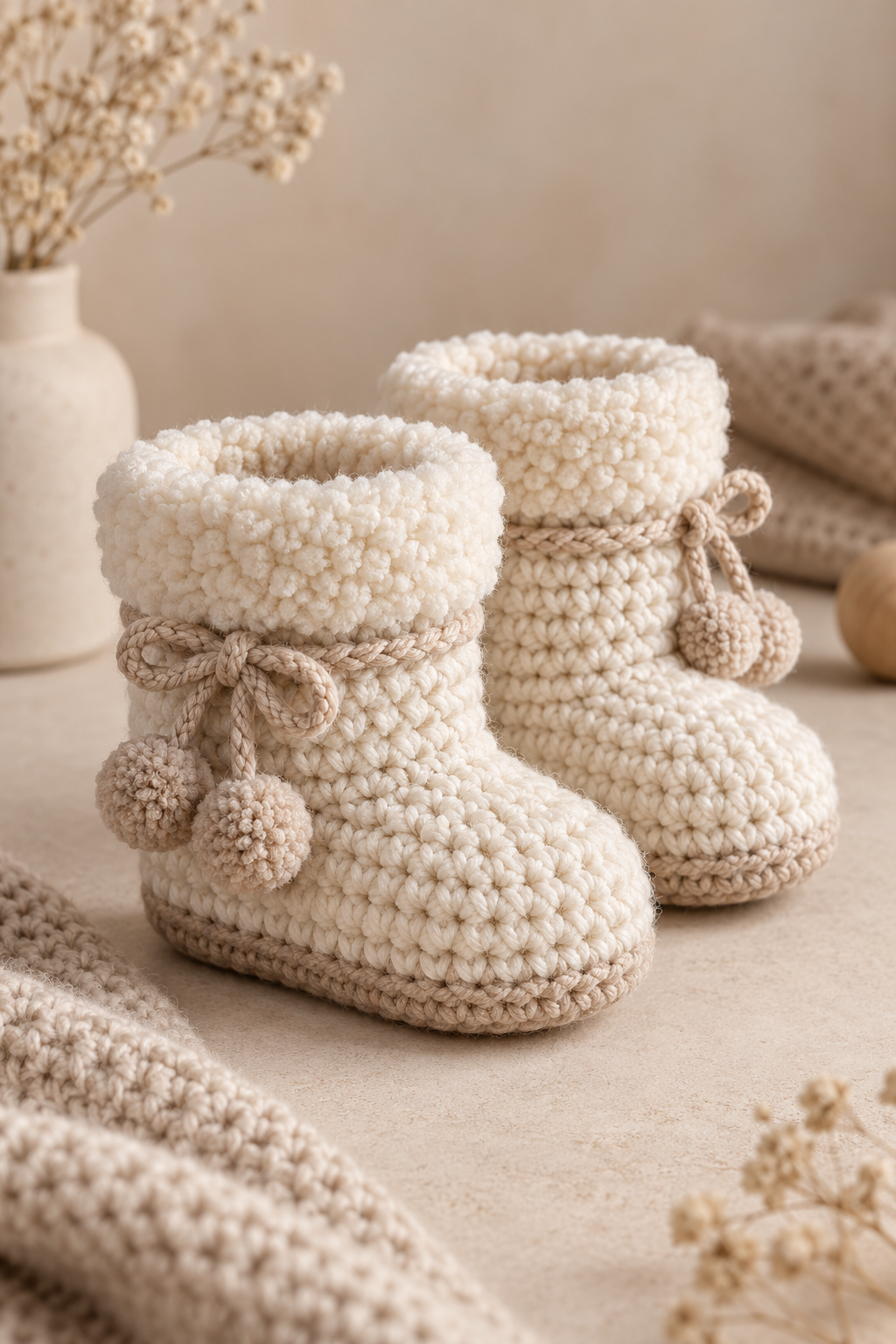 Creamy classic baby boot silhouette crochet baby snow boots