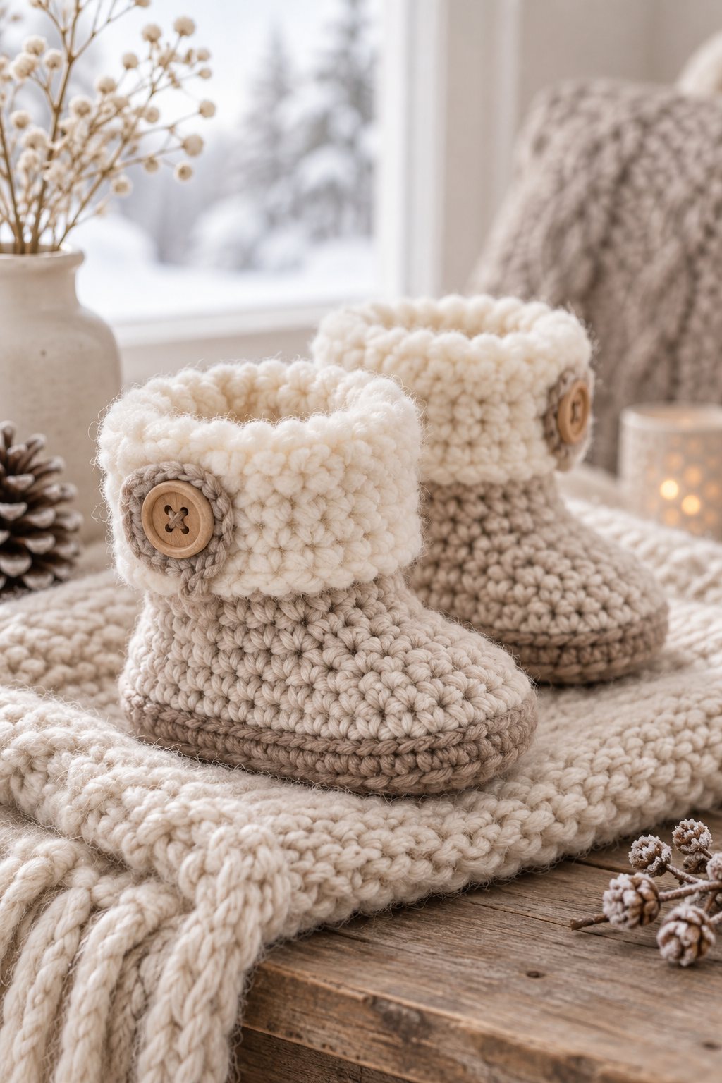 Soft magazine-style winter finish crochet baby snow boots
