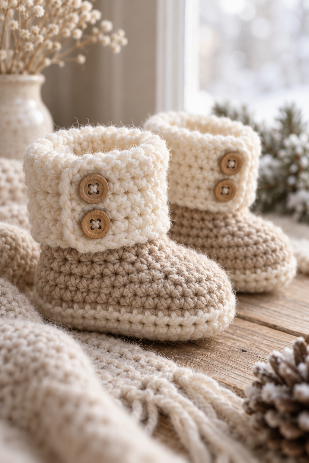 Two-button boot detail crochet baby snow boots