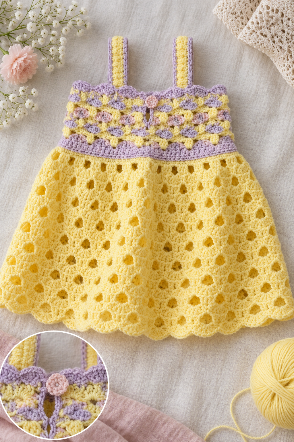 crochet baby dress pattern finishing detail