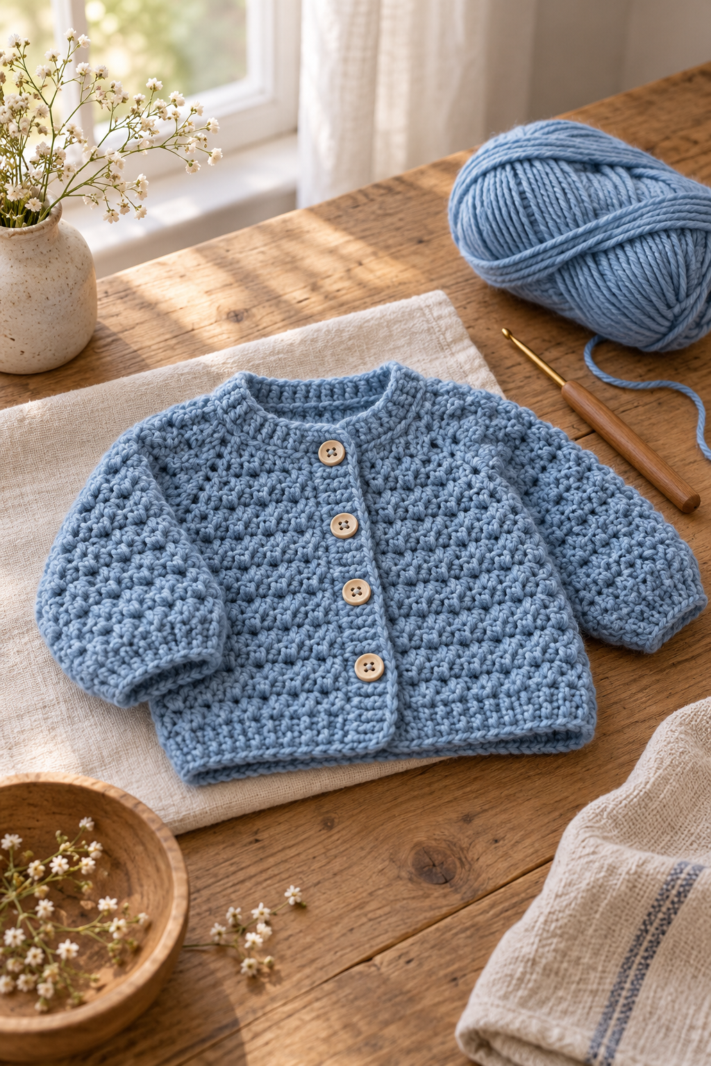 crochet baby sweater pattern textured handmade layer
