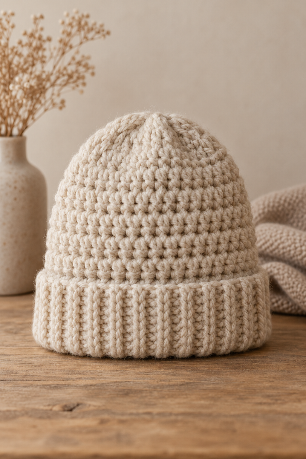 Crochet beanie hat texture and stretch