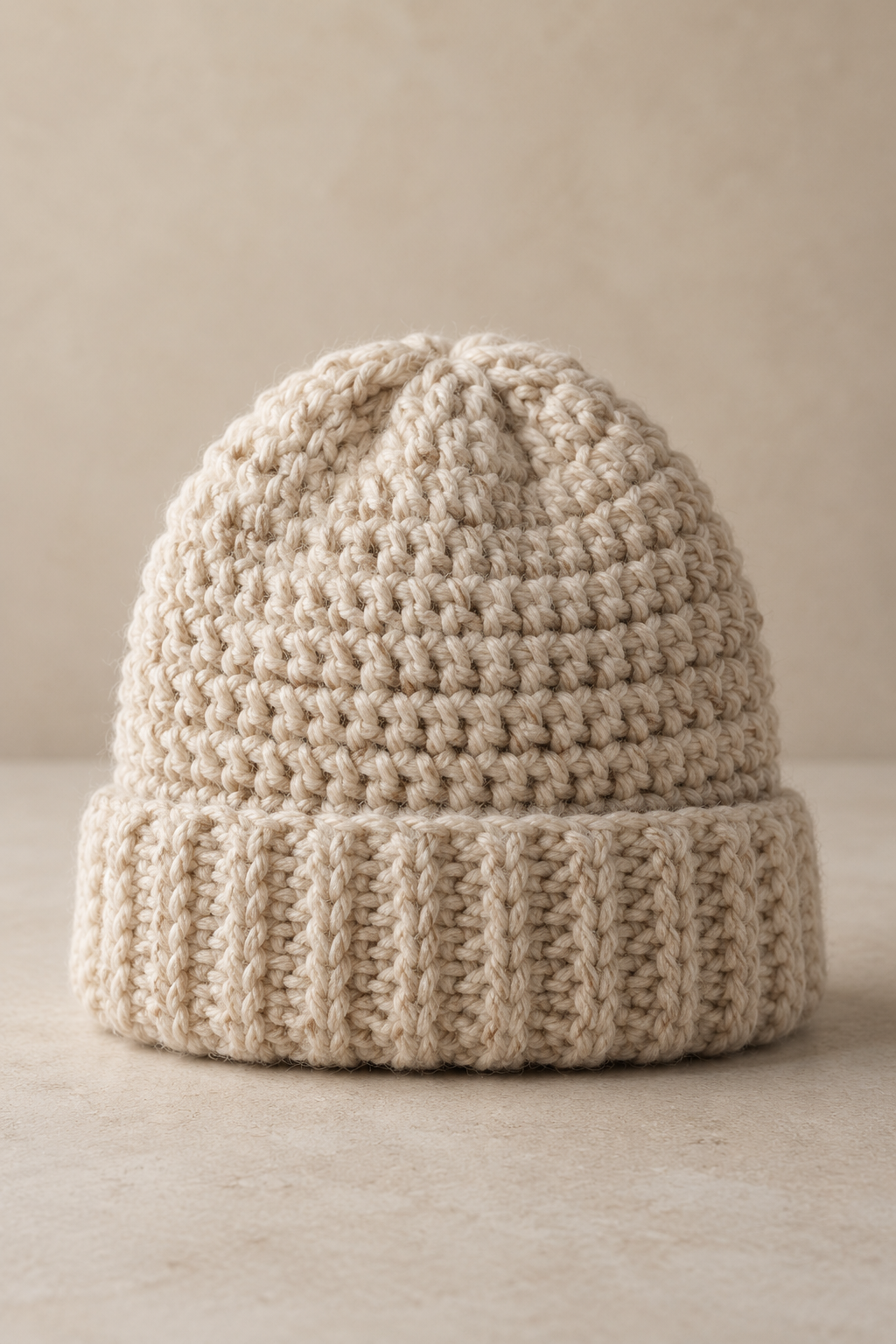 Finished crochet beanie hat styled for comfort