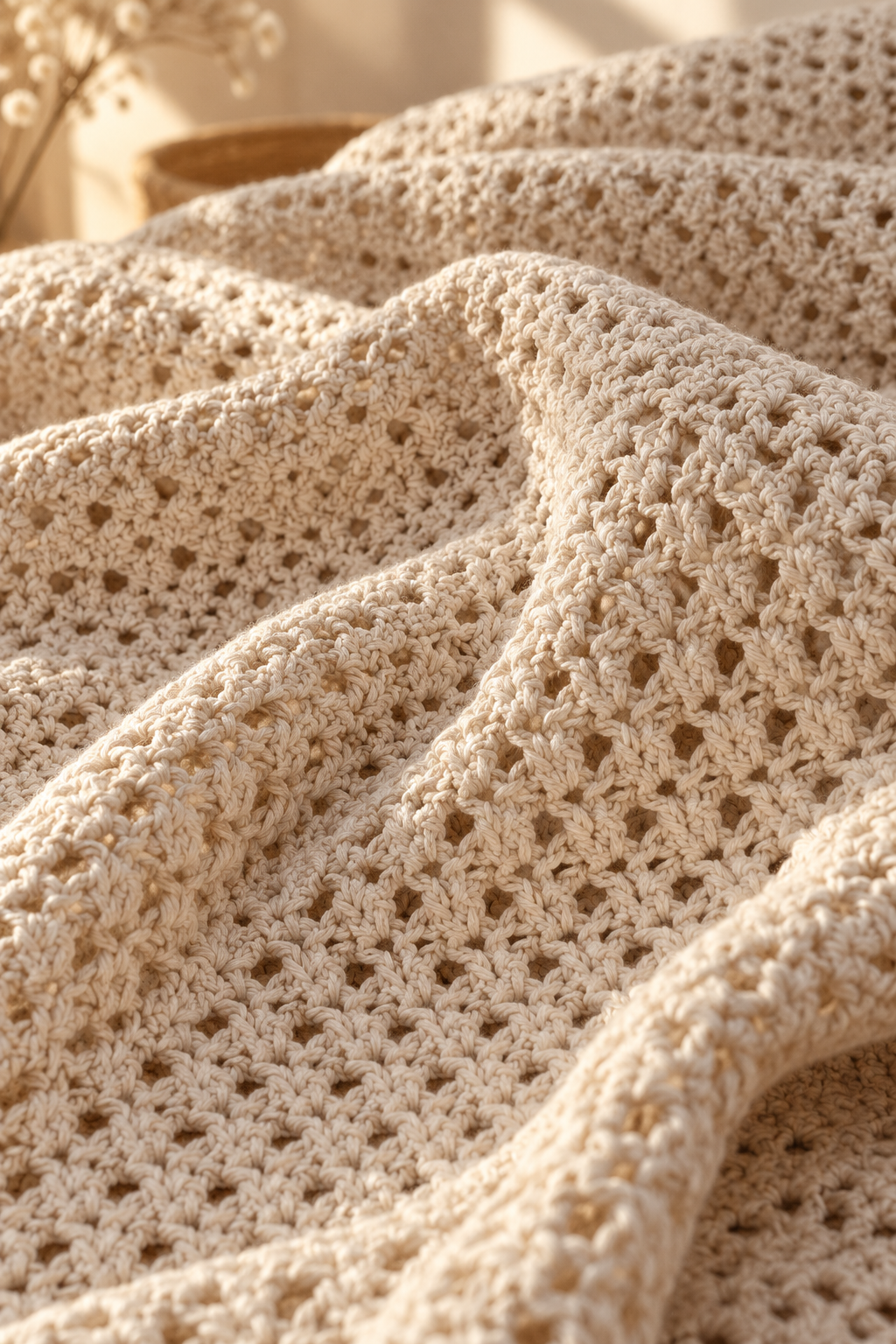 crochet blanket with 3 weight yarn showing lightweight stitch texture