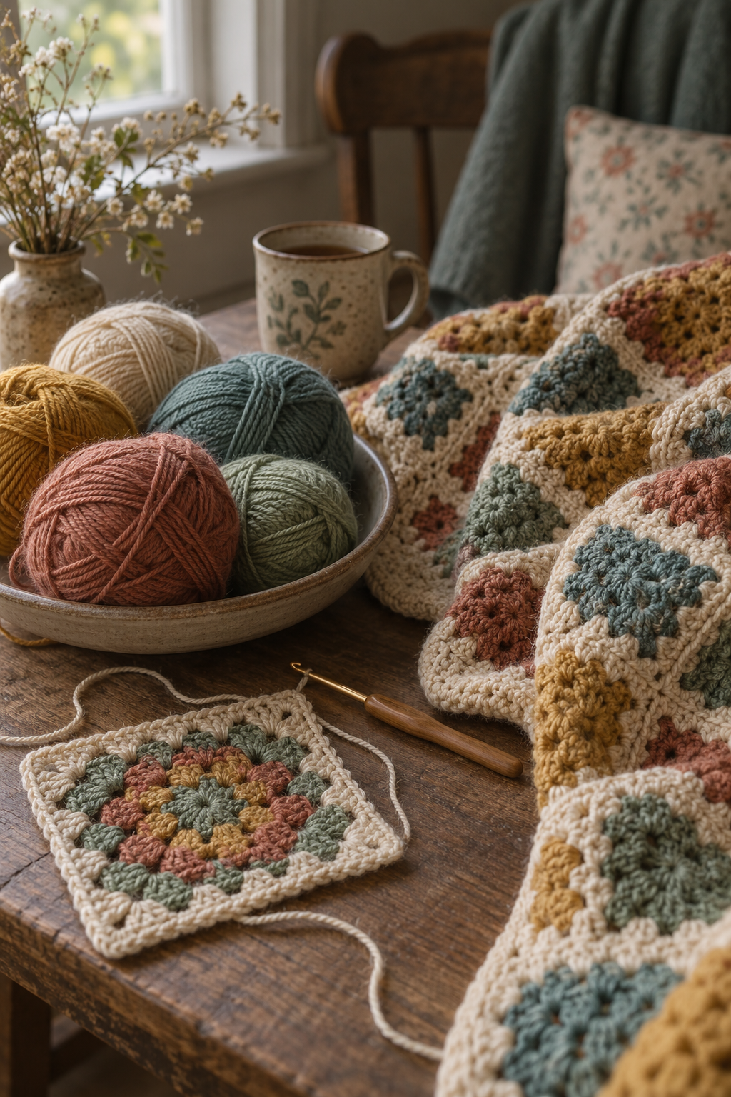 vintage-inspired crochet blanket color and lightweight yarn planning