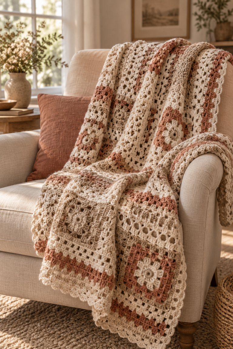 vintage-inspired crochet blanket with 3 weight yarn