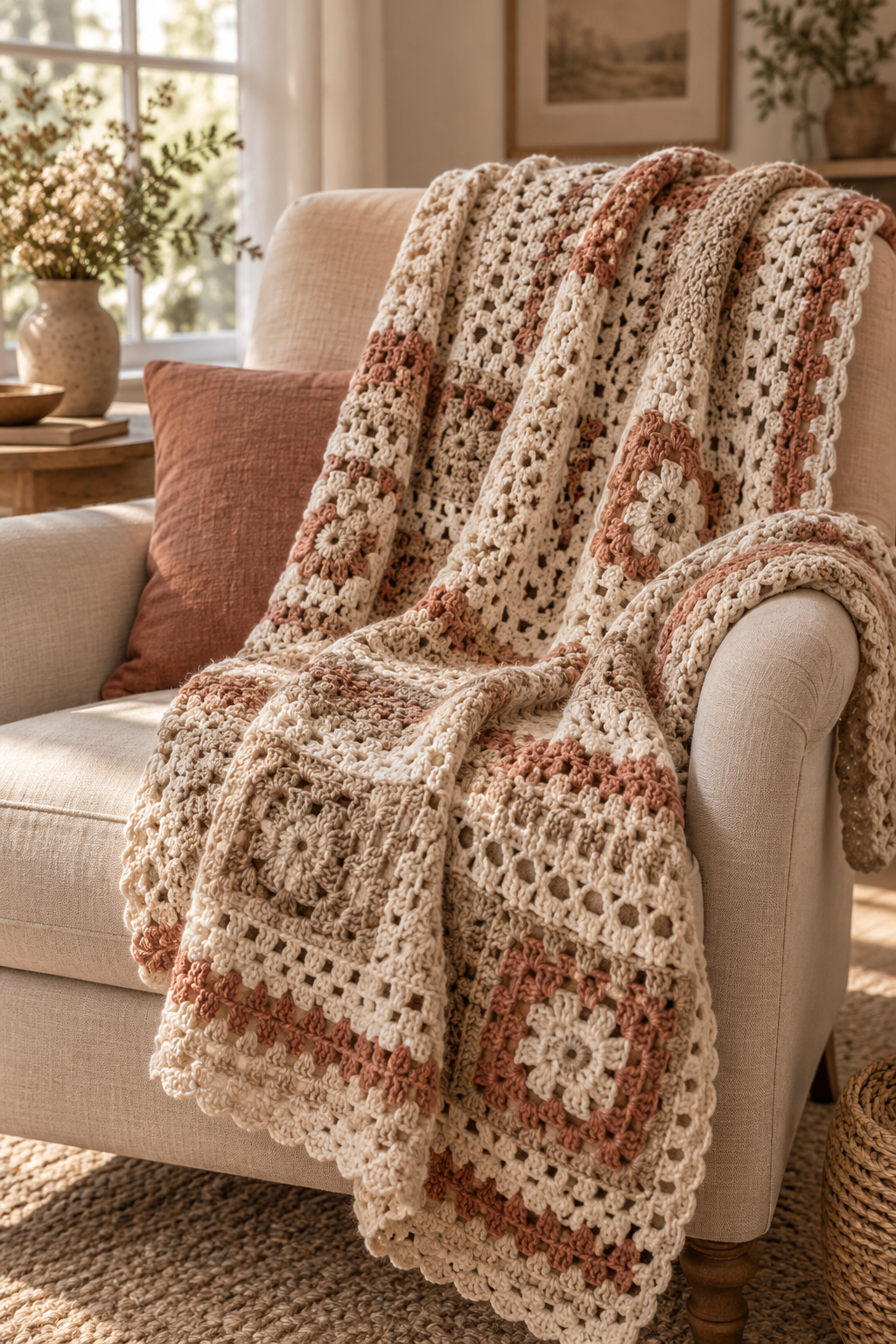 vintage-inspired crochet blanket with 3 weight yarn