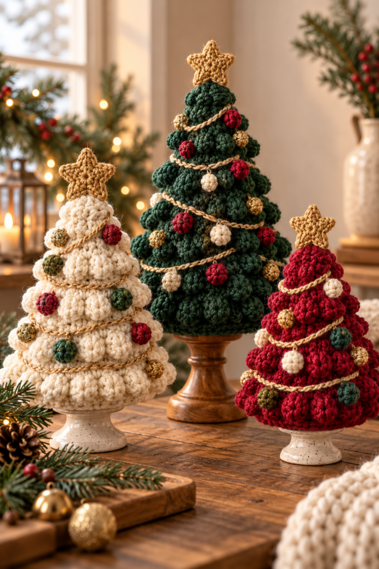 Crochet bobble tree sweater holiday decoration